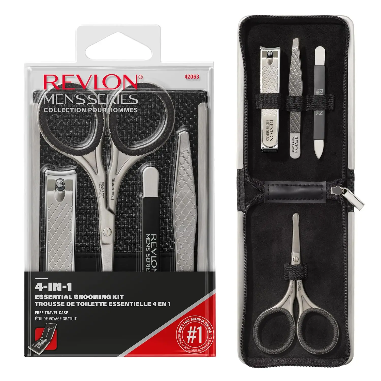 

5-Piece Men's Grooming Kit: Travel Essentials Set with Nail Clippers, Scissors, File, Tweezers & Carrying Case
