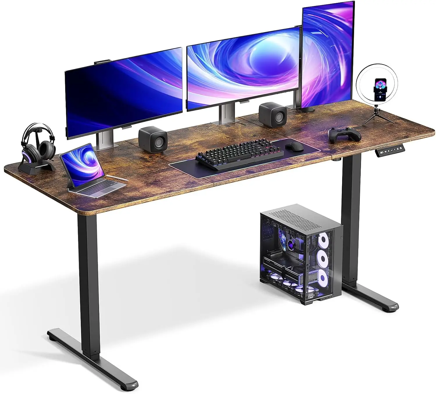 

Electric Standing Desk 63x24, Sit Stand Desk for Home Office, Brown