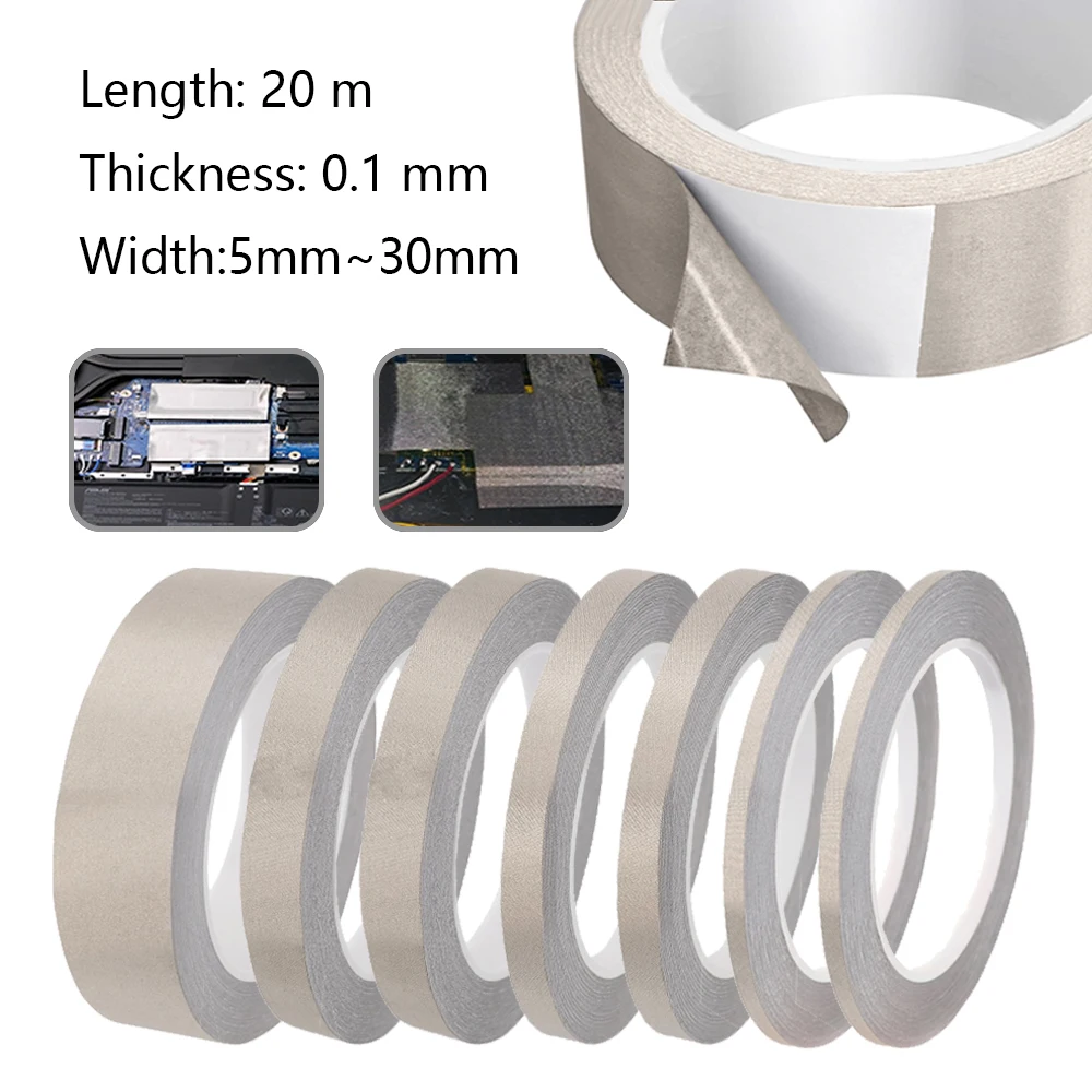 1pcs Tape Double Conductive Fabric Tape for Laptop Mobilephone LCD Repair EMI Shielding, RF Signal Blocking 20M