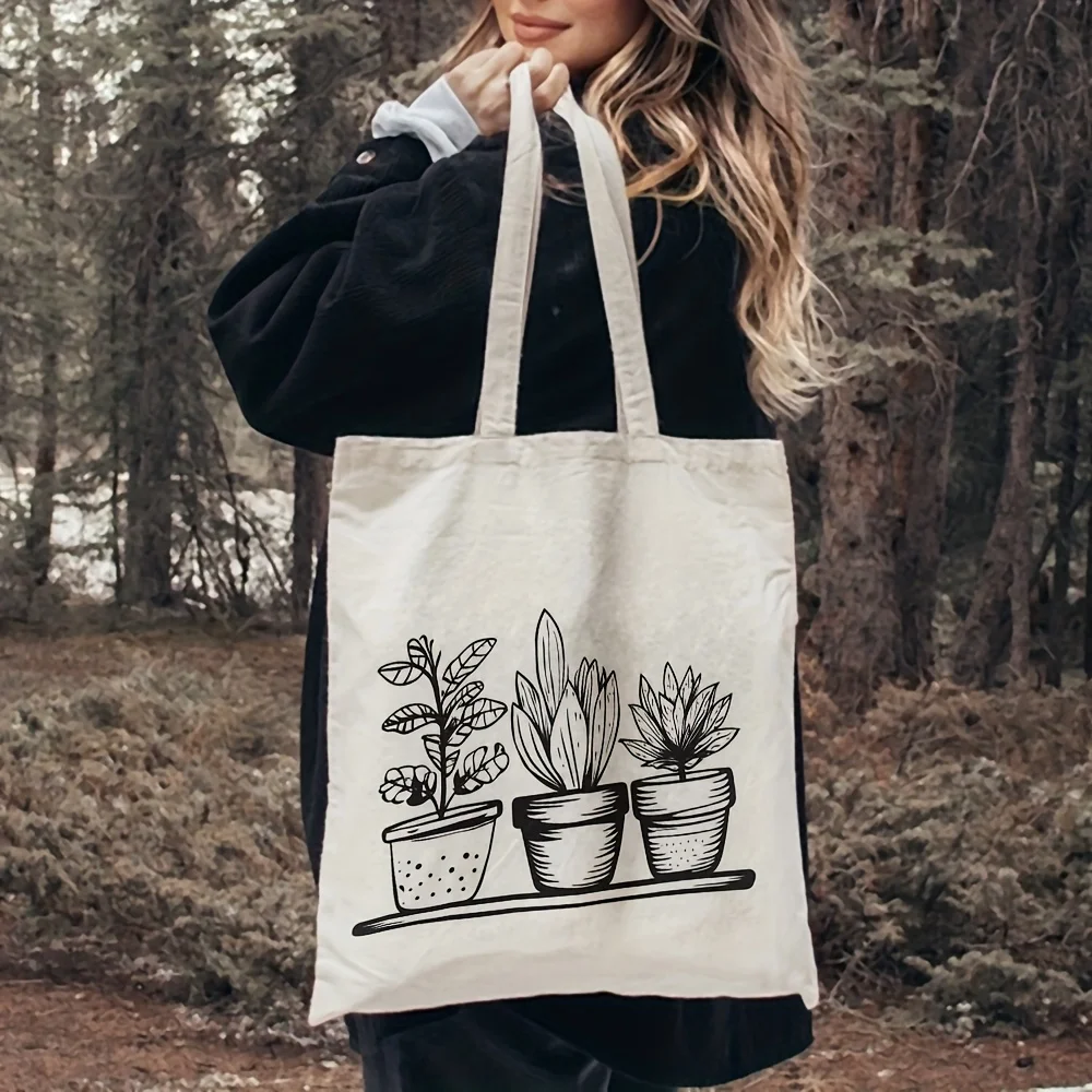 1pc, a Basic Illustrated Canvas Tote Bag for Groceries (35.05cm X 40.13cm), a Fashionable Shopping Bag Suitable for Everyday Use