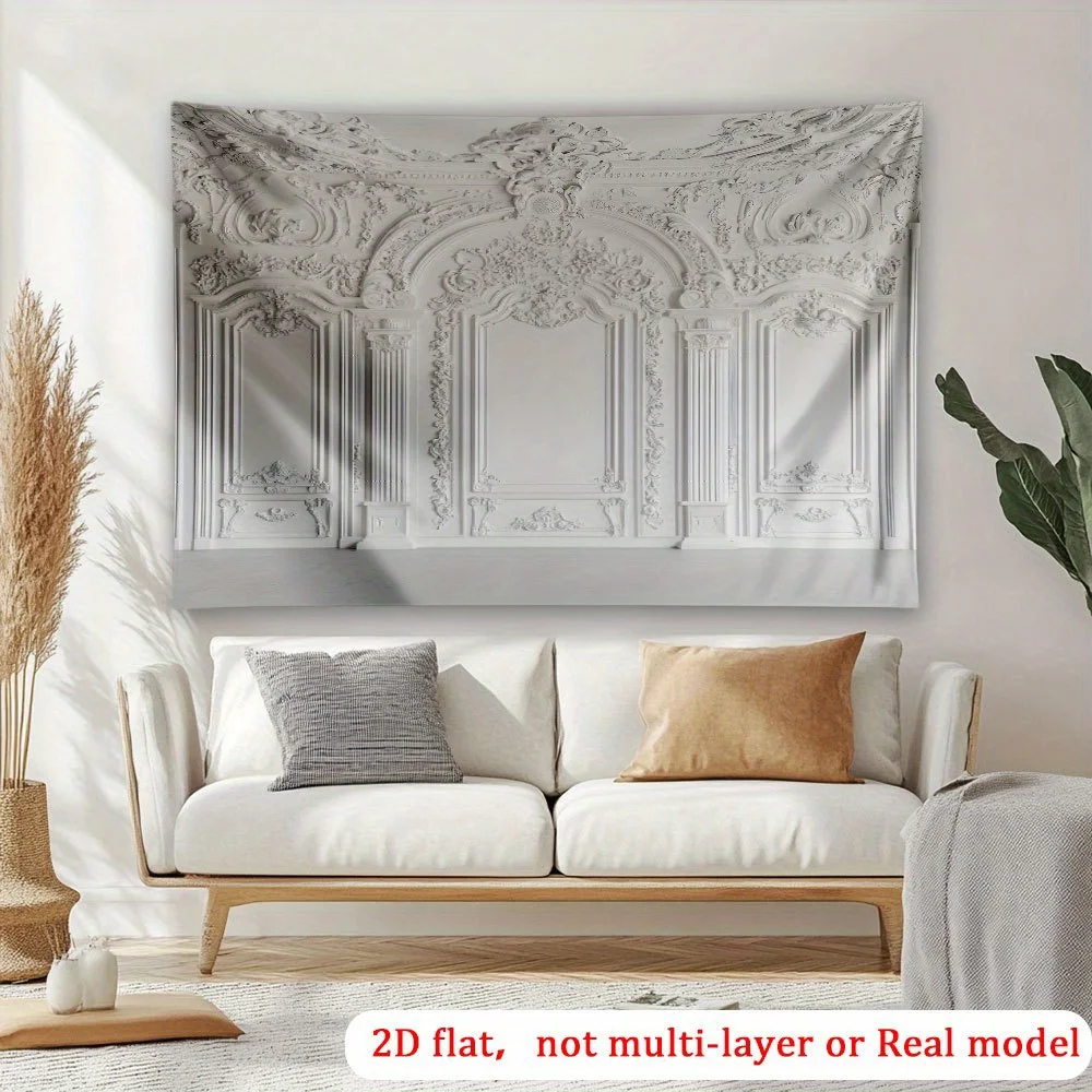 1 pancarta elegante de fondo de fiesta estilo rococó, diseño de pared adornado con arcos dorados y techo adornado, perfecta para bodas