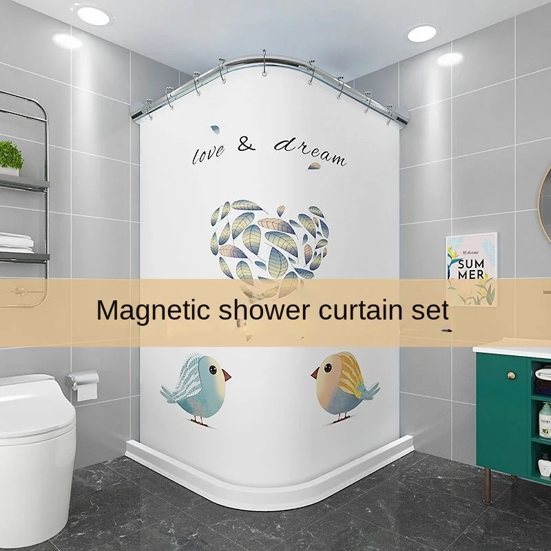 Bathroom Invisible Shower Curtain Magnetic Absorption Perforated Shower Room Shower Partition Wet and Dry Separation Waterproof