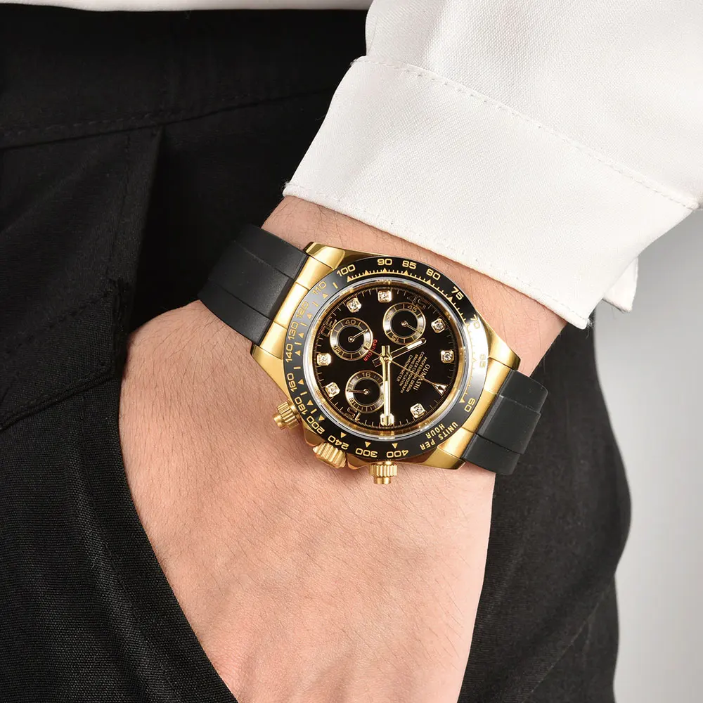 39.5mm  gold custom men's watch, sapphire glass VK63 movement quartz multi-functional chronograph business men's watch