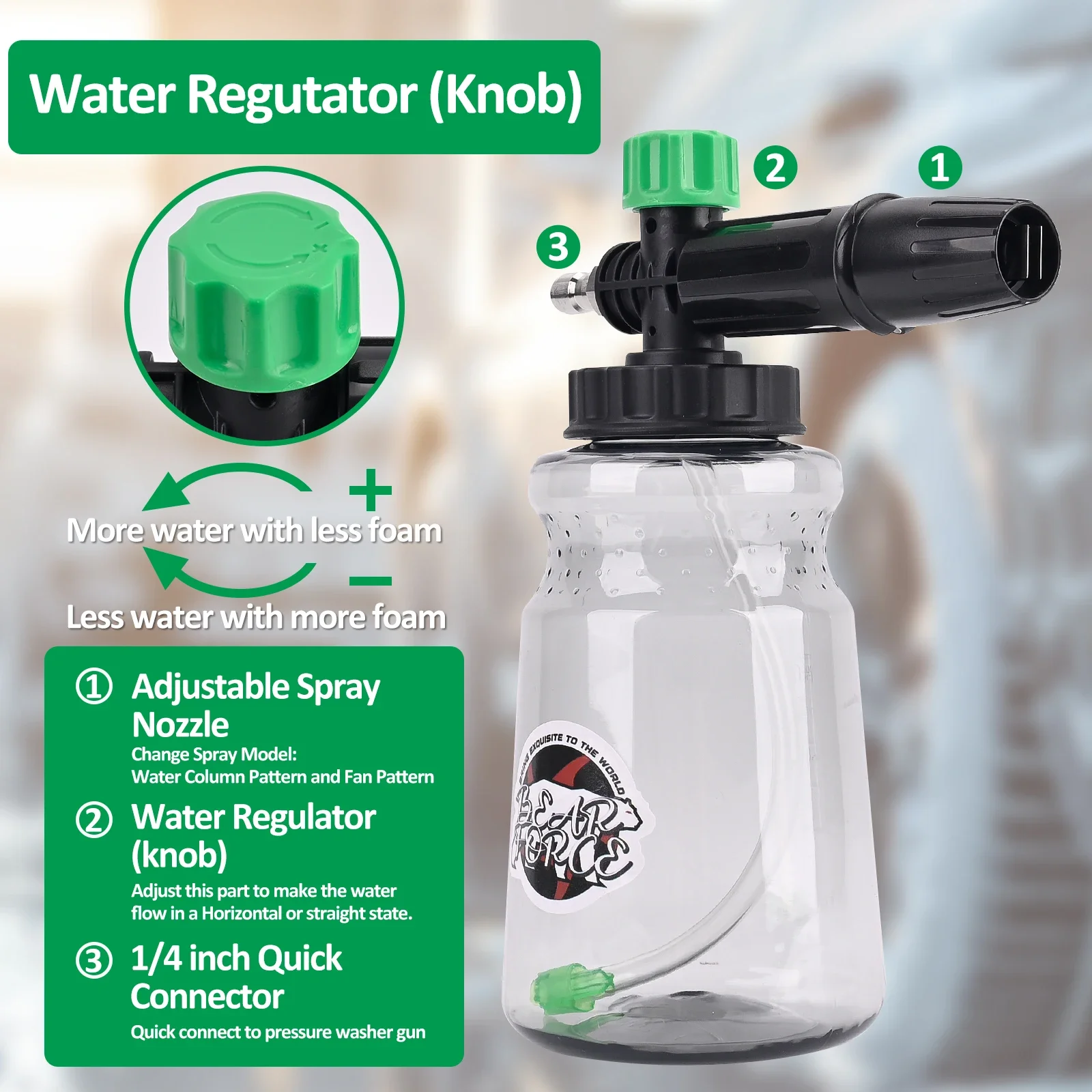 غسالة الضغط مدفع رغوة مولد رغوة قاذف رغوة الثلج مع موصل سريع 1/4 بوصة لبورتلاند هاسكي ريوبي Greenwork #3
