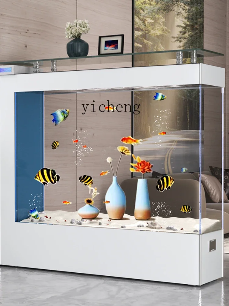 

Y1 Super White Glass Light Luxury Fish Tank Living Room Home Subareas Screens Floor Large Rectangular