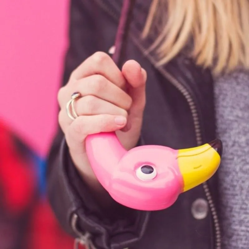 Pink Flamingo Head Long-handled Umbrella Portable Folding Household Creative Women Girl Valentines Day Gift Modern Rain Gear