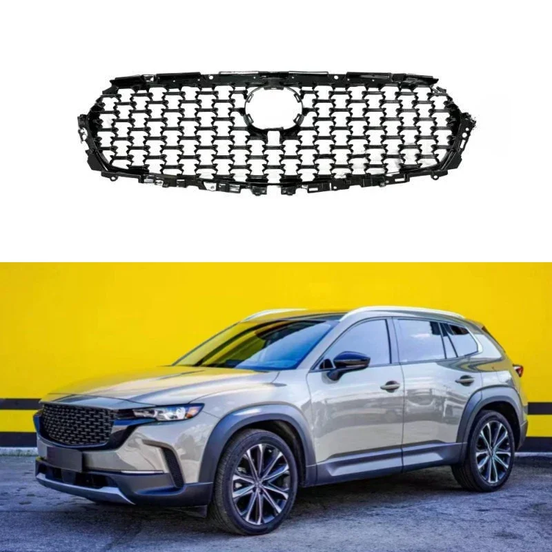 New！ Front Car Grille Fit for Mazda CX-50 2023 Bright Black Grille Grille Paint Bright Strip Car Exterior Trim Modification