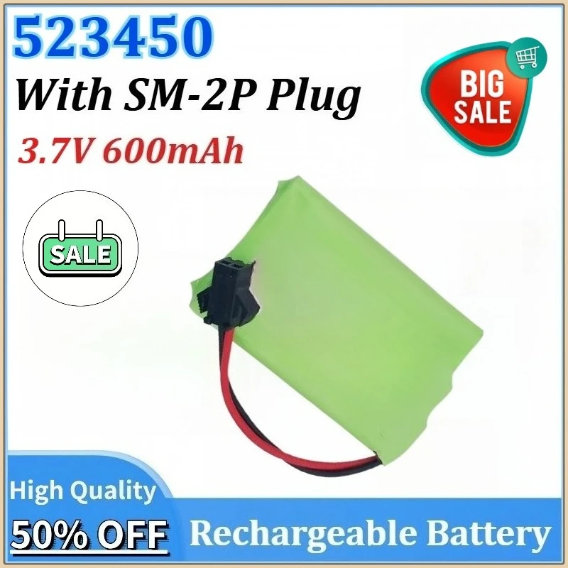 

New 3.7V 600mAh 523450 Rechargeable Battery for Electric Dinosaur Toys Remote Control Battery for RC Leaning Machine LED Lamp