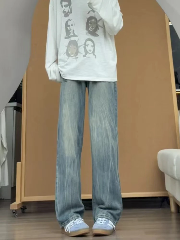 

Waed Blue American Sle Workwear Jeans Men's High Street Autumn Straight Leg Pants Bamboo Fiber Loose Fit Straight Leg Jeans