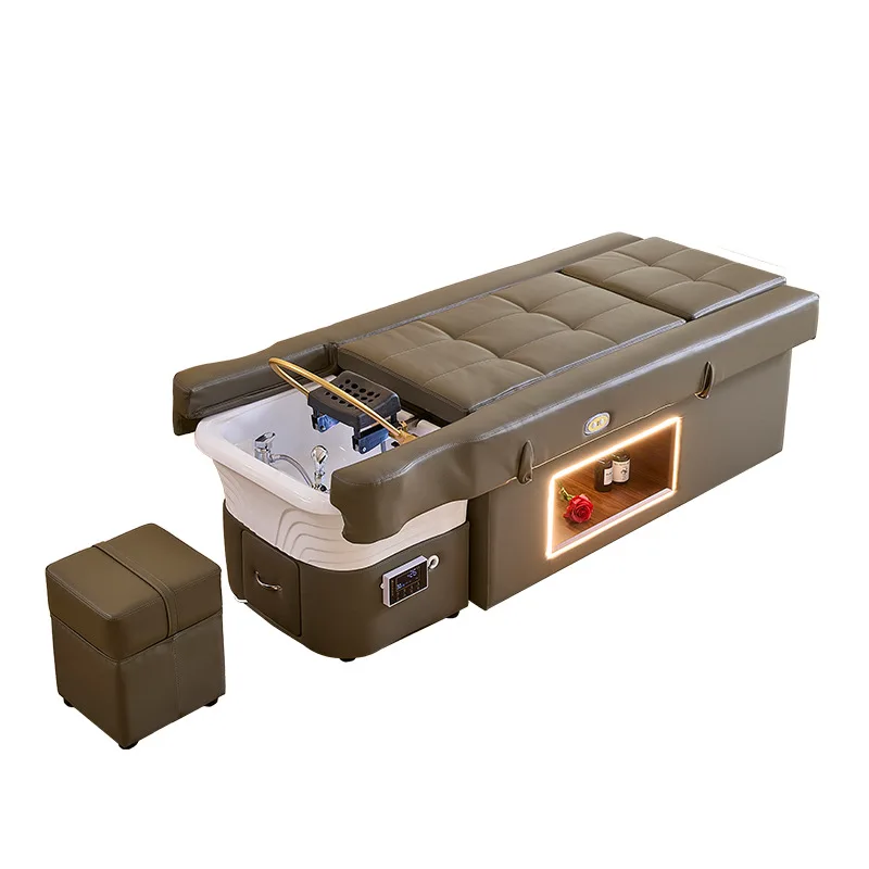 Adjustable Shampoo Bed Ceramic Basin With Ambient Light Foot Shampoo Bed