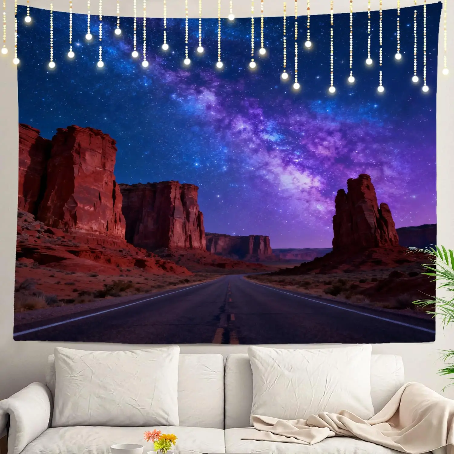 Tapiz Mural de Carretera con Cielo Nocturno Estrellado, Galaxia Cósmica, Aurora, Arte de Ciencia Espacial, Decoración para Habitación