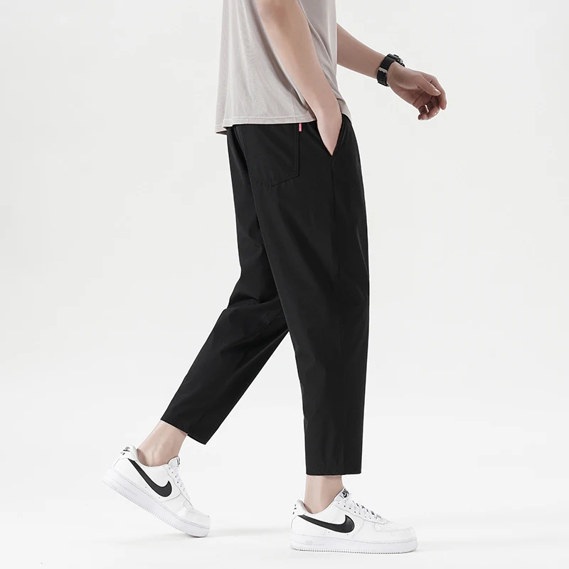 New Summer Men\'S Casual Ice Silk Pants Korean Trend Loose Straight Tube Thin Harlan Trousers Quick Drying 9-Point Sweatpants