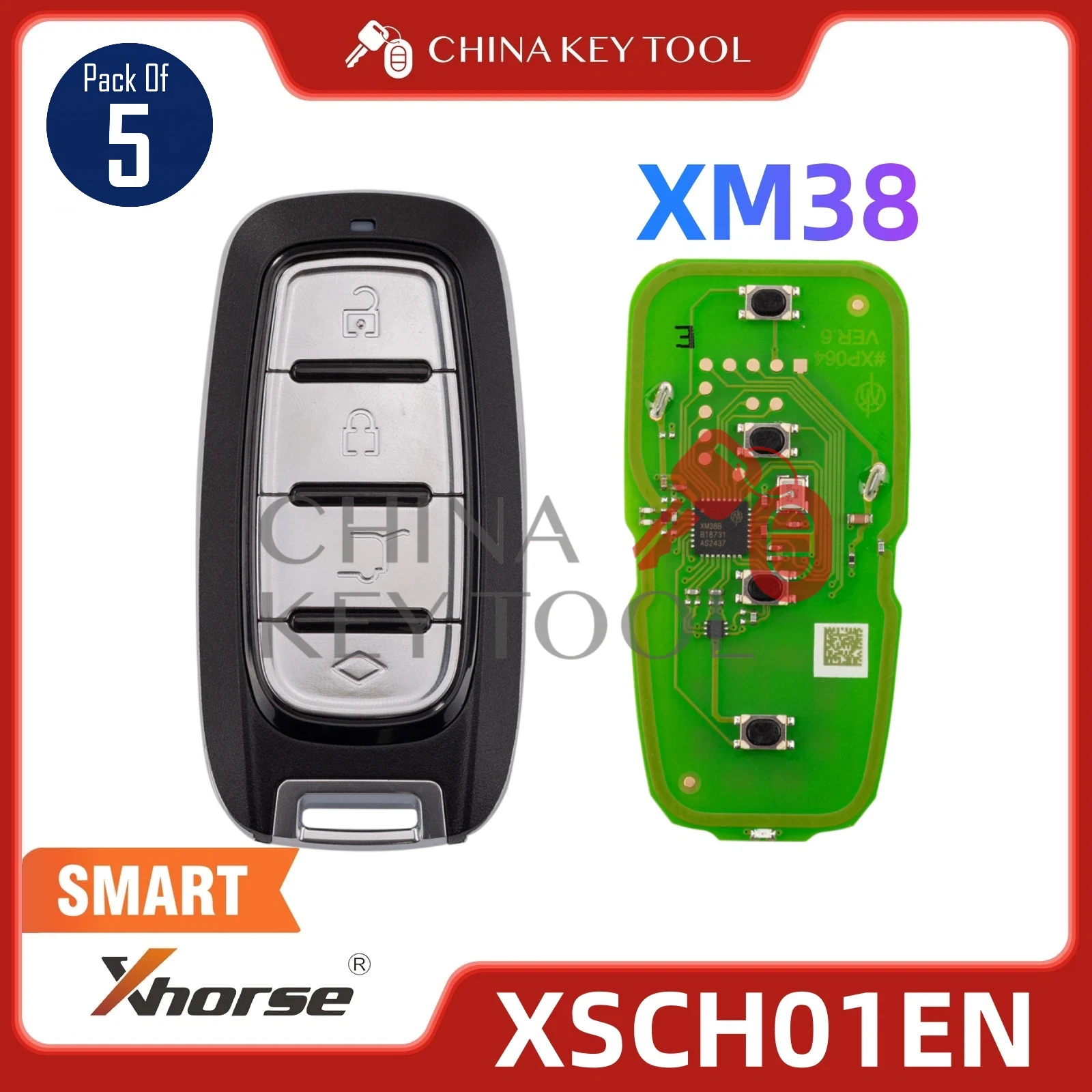 5PCS/LOT Xhorse XM38 Universal Smart Key for Chrysler Type 4 Buttons Newly Add 8A 4D XSCH01EN Global Version