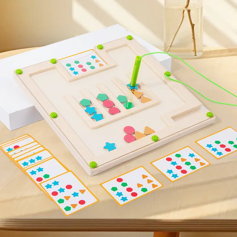 Houten Pairing Doolhof, Montessori-Speelgoed Voor Vroeg Onderwijs, Magnetisch Gevormd Wandelend Bijpassend Spel, Cognitieve Kleuren En Vormen