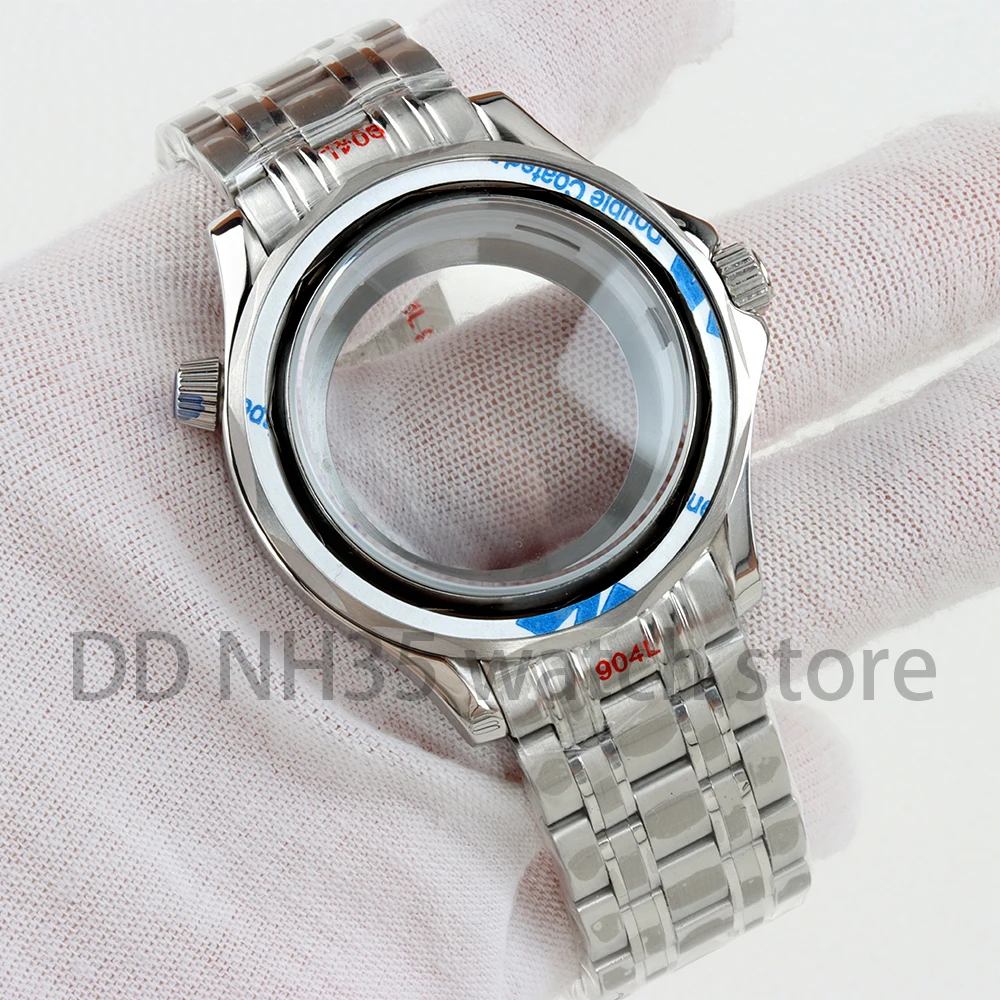 NH35 Case No Bezel Silver 41mm Solid 316L Stainless Steel Waterproof for Seamaster NH35 NH36 Movement 20mm Width Bracelet