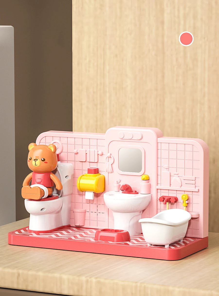 Cartoon Bär Simulation Badezimmer Spielzeug Lustige Elektronische Toilette Mini Badezimmer Möbel Set Kinder Spielen Haus Toilette Puzzle Spielzeug