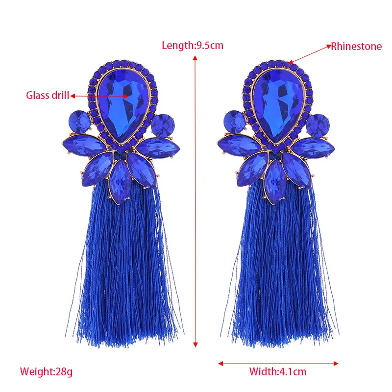 Vintage bohemian style long fringed earrings femininity versatile alloy diamond earrings Source