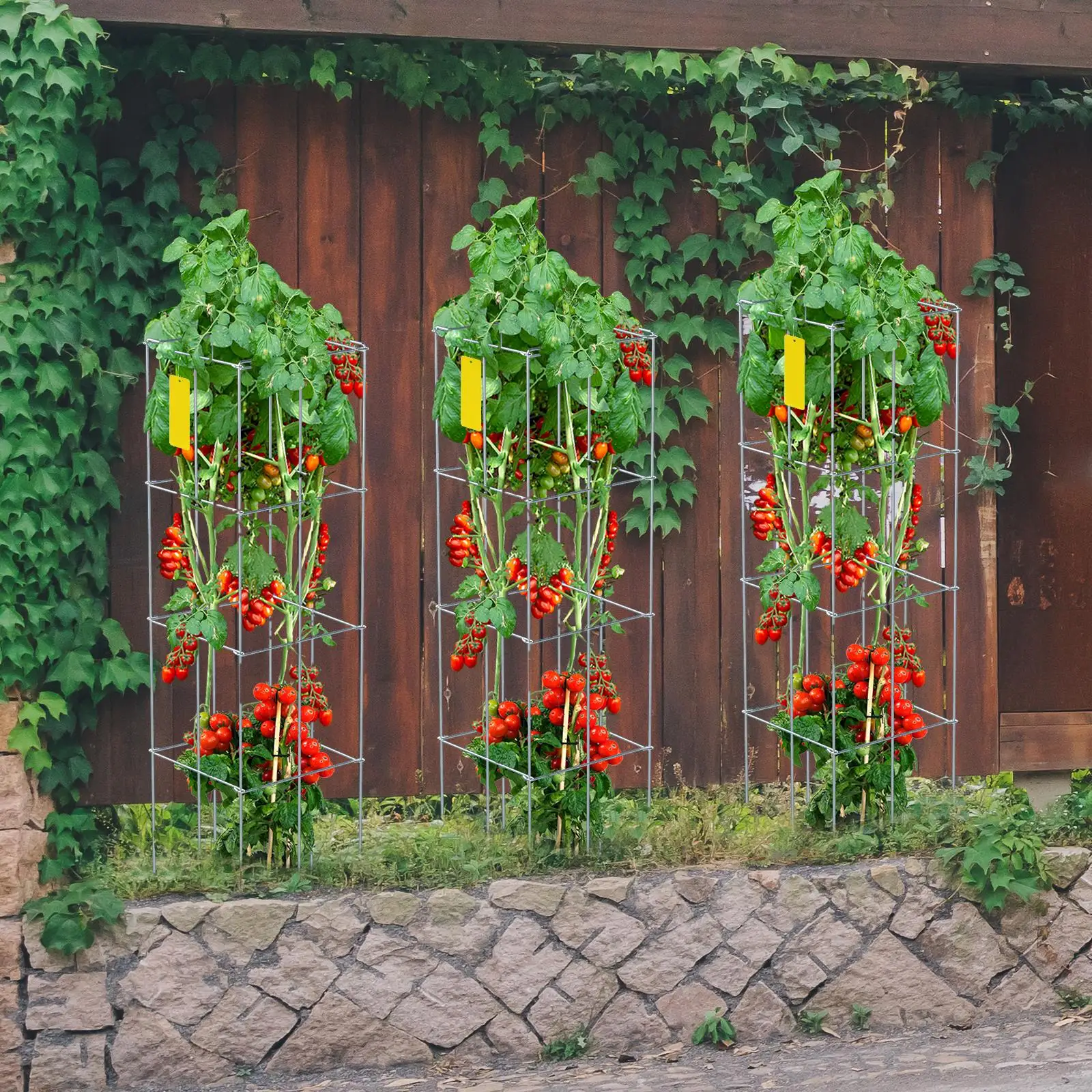 5 Packs Tomato Cages 11.8 x 11.8 x 46.1 Inch PVC Coated Steel Plant Support Towers for climbing Vegetables Flowers and Fruits