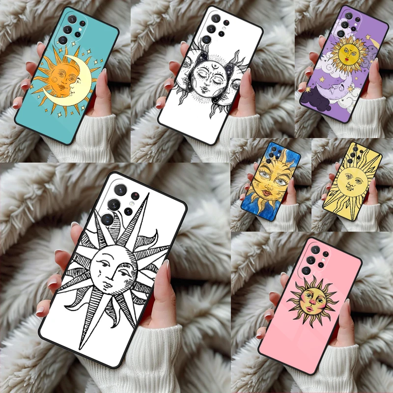 Funny Sun Moon Phone Case For Samsung Galaxy S24 S25 S26 Ultra S22 S23 Plus S21 S20 FE Note10 TPU Cover