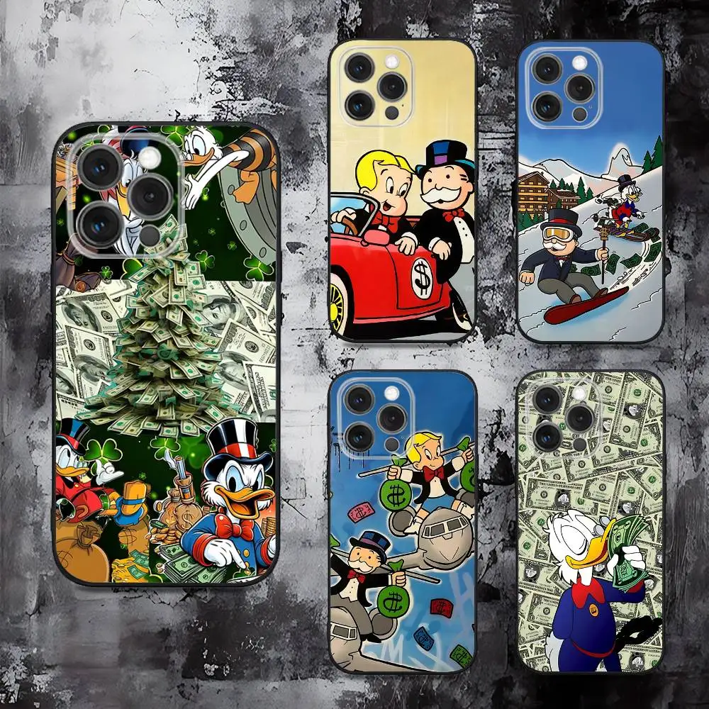 حافظة هاتف M-Monopoly Cash لهاتف iPhone 16,15,14,13,12,11,Pro,Max,Plus,X,XS,SE,E,Mini,Soft Silicone Black Case