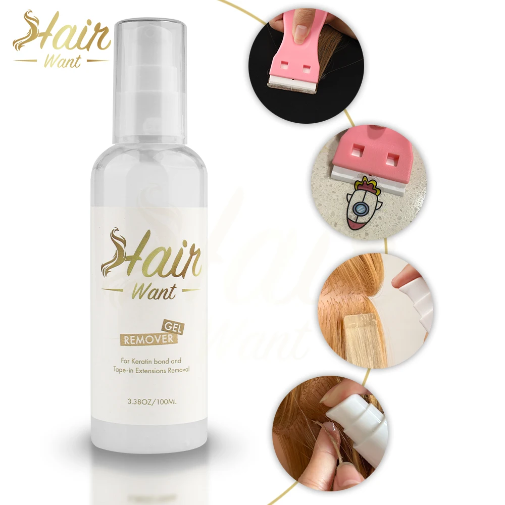 Hair Want-removedor de Gel prepegado, cinta de queratina para extensiones de peluca, cinta adhesiva, 100ML