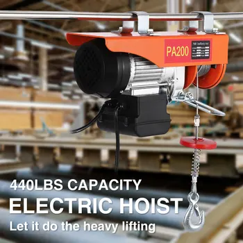 440 Lbs elektrikli vinç, 110V ağır kaldırma elektrikli vinç, uzaktan kumanda ile 460W havai motor asansör çift sapanlar