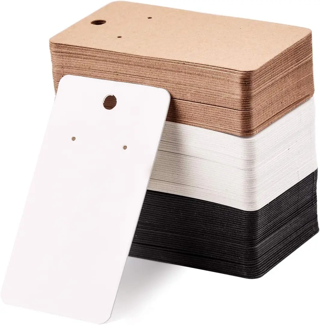 

150 Kraft Earring Display Cards, 3.5x2 Inch Blank Tags for Jewelry Making, DIY Packaging in Black Brown White