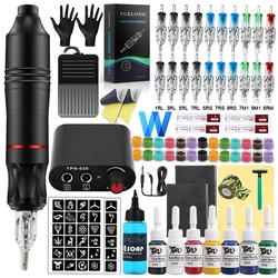 Professional Tattoo Machine Kit Complete Rotary Machine Pen Power Supply Cartridge Needles Ink for Tattoo Beginner Sets