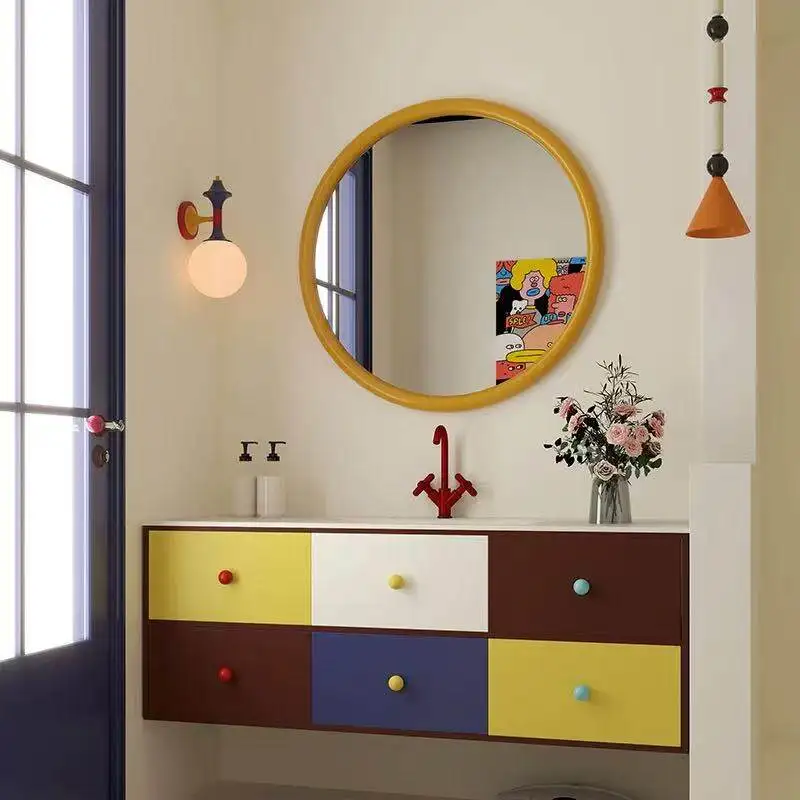 

Комбинация тумбы для ванной из каменной плиты и раковины, изогнутая встраиваемая раковина, раковина из дуба.