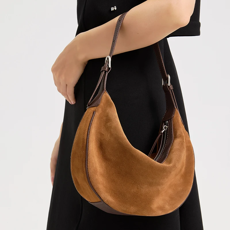 

Ladies Suede Cow Leather Shoulder Bag Female Retro Casual Soft Cowhide Handbags Women's Fashion Trend Luxury Designer Bags Lady