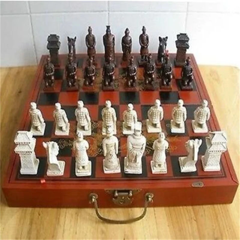 

Chinese 32-pieces chess set/box/Xian Terracotta Warrior Garden Decoration 100% real Tibetan Silver Brass