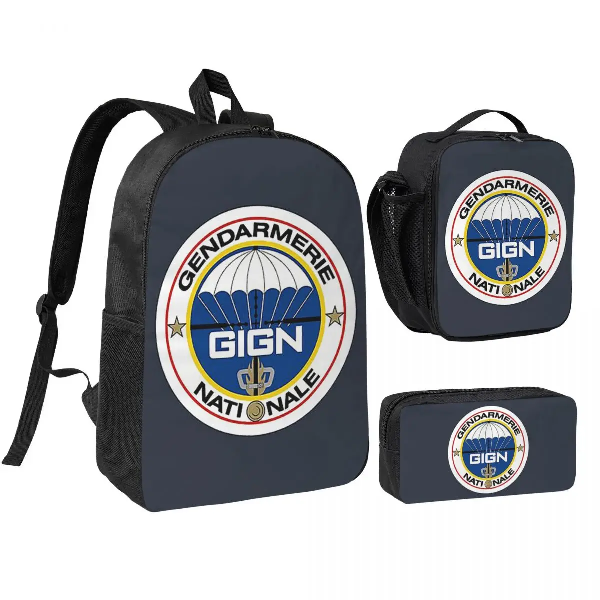 National Gendarmerie Intervention Group - GIGN (France) Backpack BookBag School Bag Shoulder Bags 3ps Lunch Bag Pencil Case