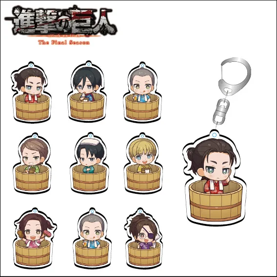 Llavero de acrílico transparente de Attack On Titan con Eren, Levi y Mikasa, adorno de escritorio, regalo para amigas, accesorios bonitos