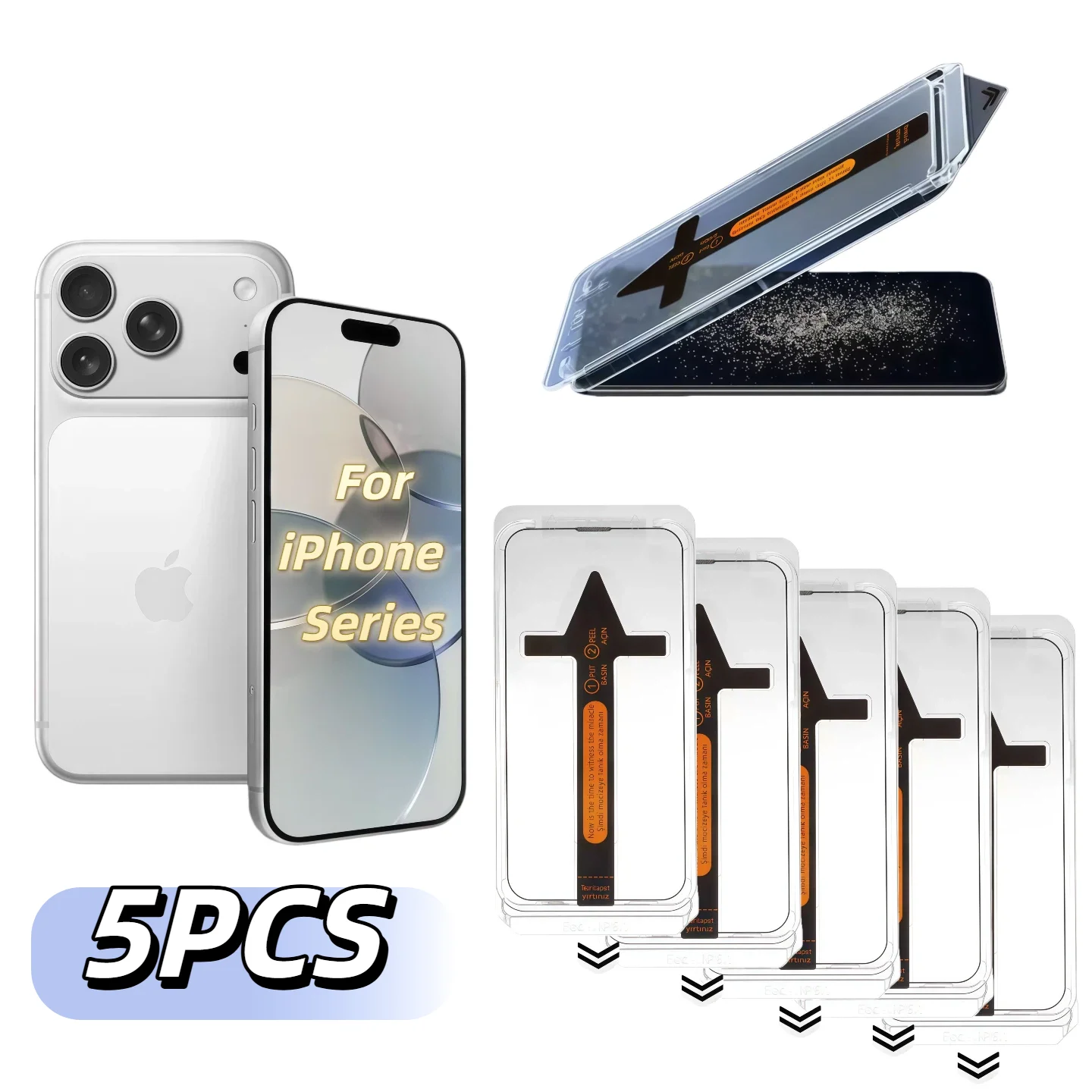 

5pcs Tempered Glass Screen Protector for iPhone 17 16 15 14 13 XS XR Pro Max Anti-Scratch Easy Install Protective Film