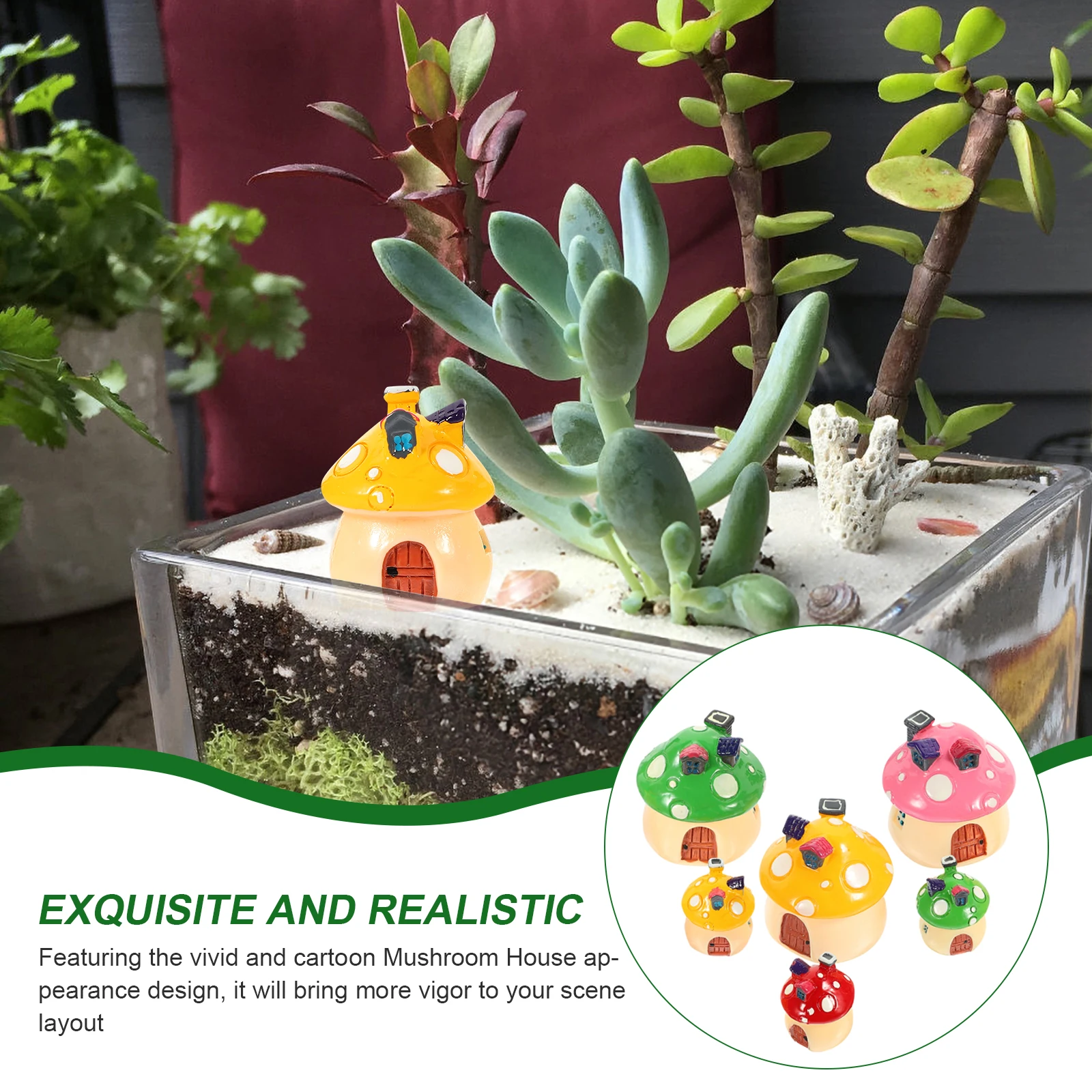 

6 Pcs Mini Mushroom Houses Resin Miniatures Figurine Decorative Mushrooms Fairy Home Ornament Tiny Fake Garden Accessories