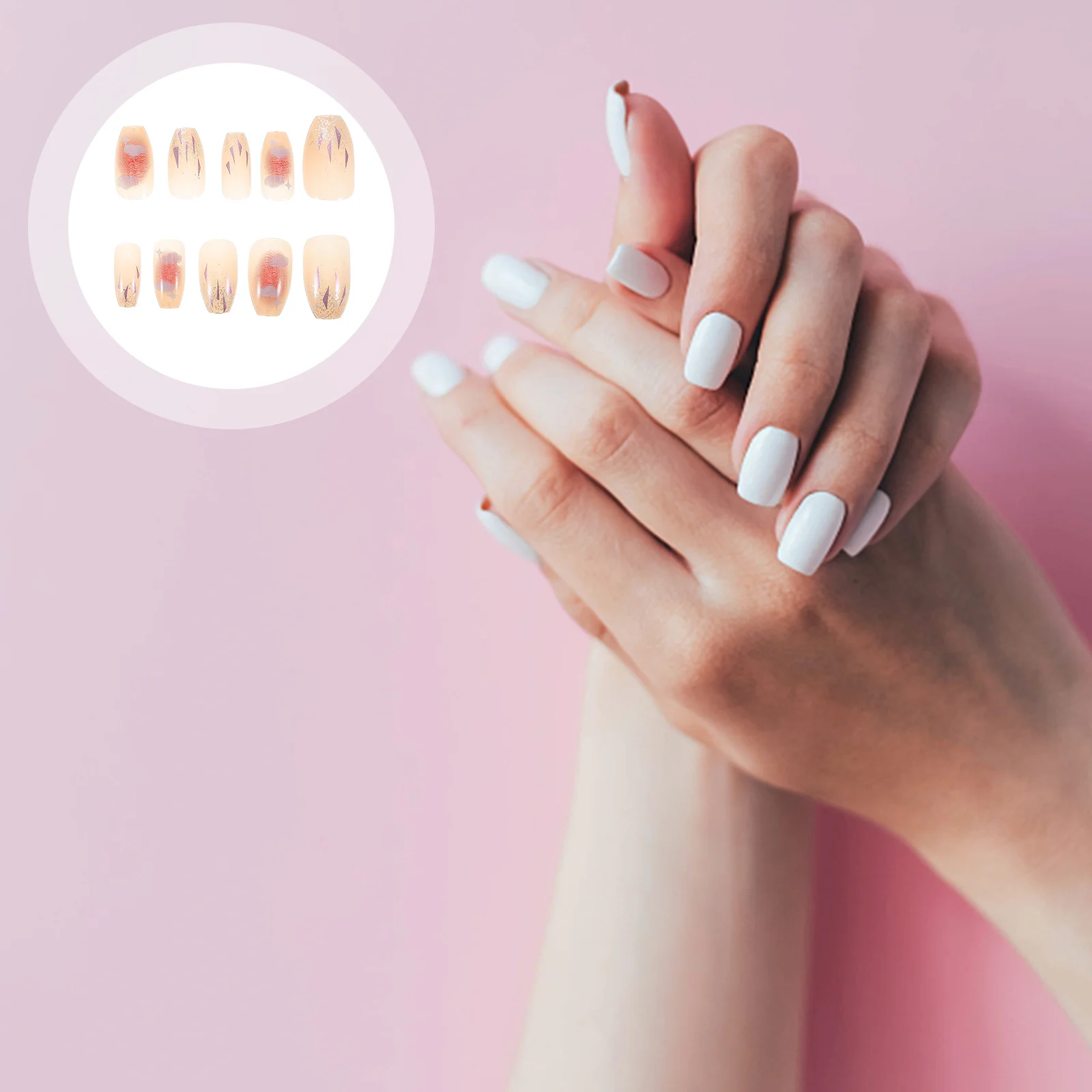 

24pcs Ice Transparent Shine Press On Nails Short Full Cover Flower Design Reusable Artificial Fingernails For Women Ballet Cloud