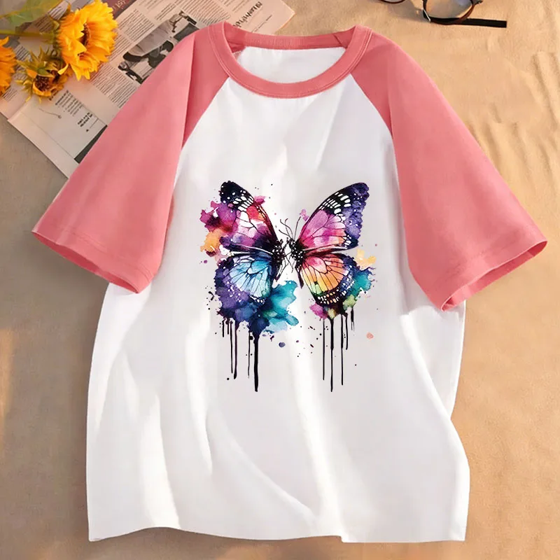 Retro Butterfly T-Shirt Printed T Shirt Girls' Summer Spring Vintage Short Sleeve Tops T-Shirts Cute Girls Clothing