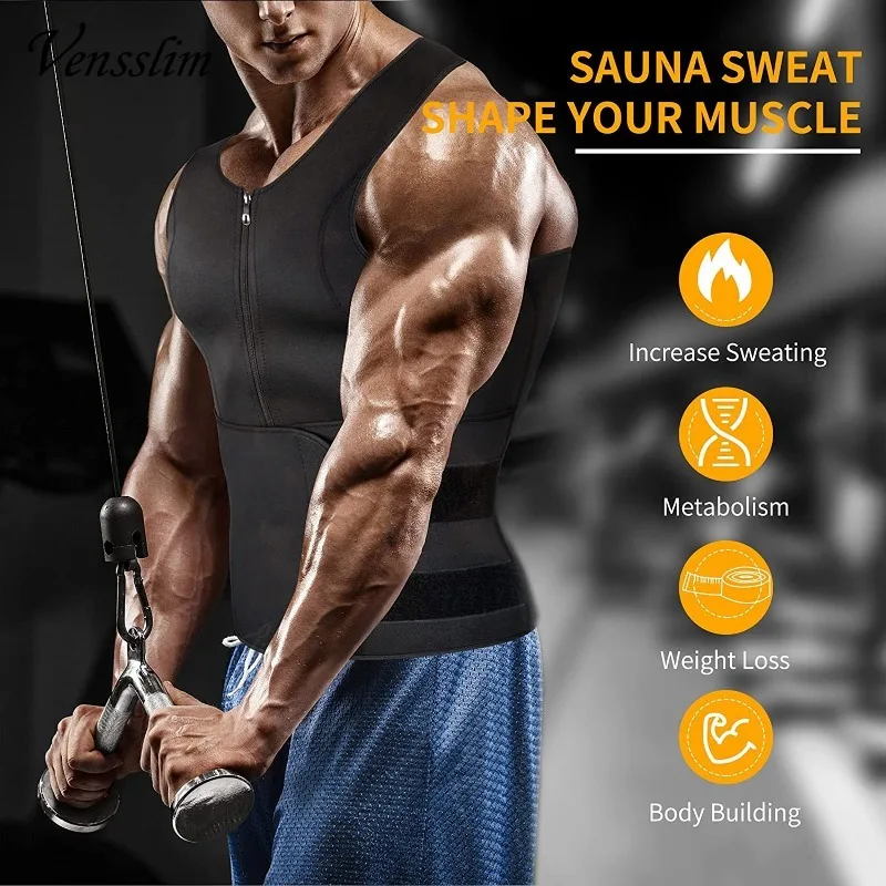 Men Waist Trainer Slimming Vest Sauna Sweat Compression Workout Shirts Fat Burner Stomach Slim Body Shaper Weight Loss Suit