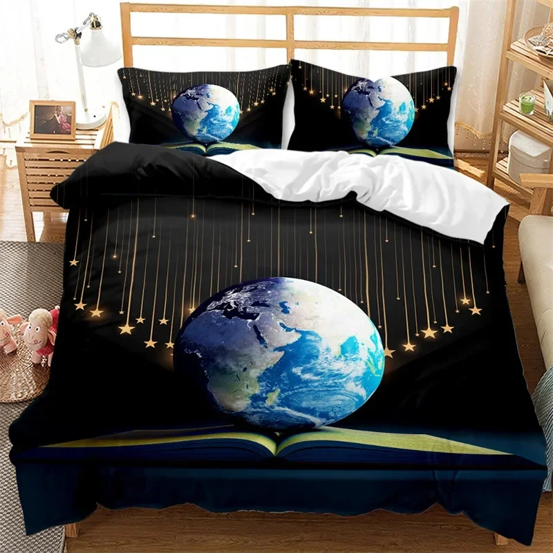 Magic Book King Twin Queen Duvet Cover Set Planet Galaxy Bedding Set Microfiber Star Comforter Cover for Kids Boys Girls Student