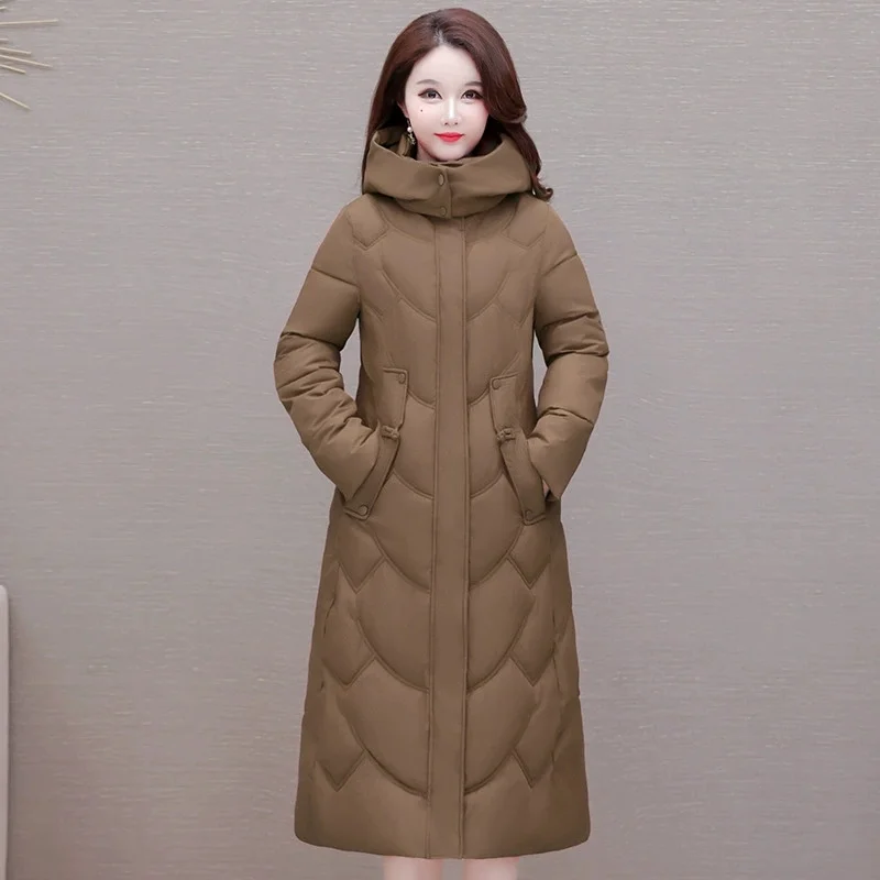 Nuovo Parka invernale Giacca da donna in cotone con cappuccio Giacca lunga imbottita in cotone spesso Cappotto Cappotto da neve di base femminile Abiti per la madre