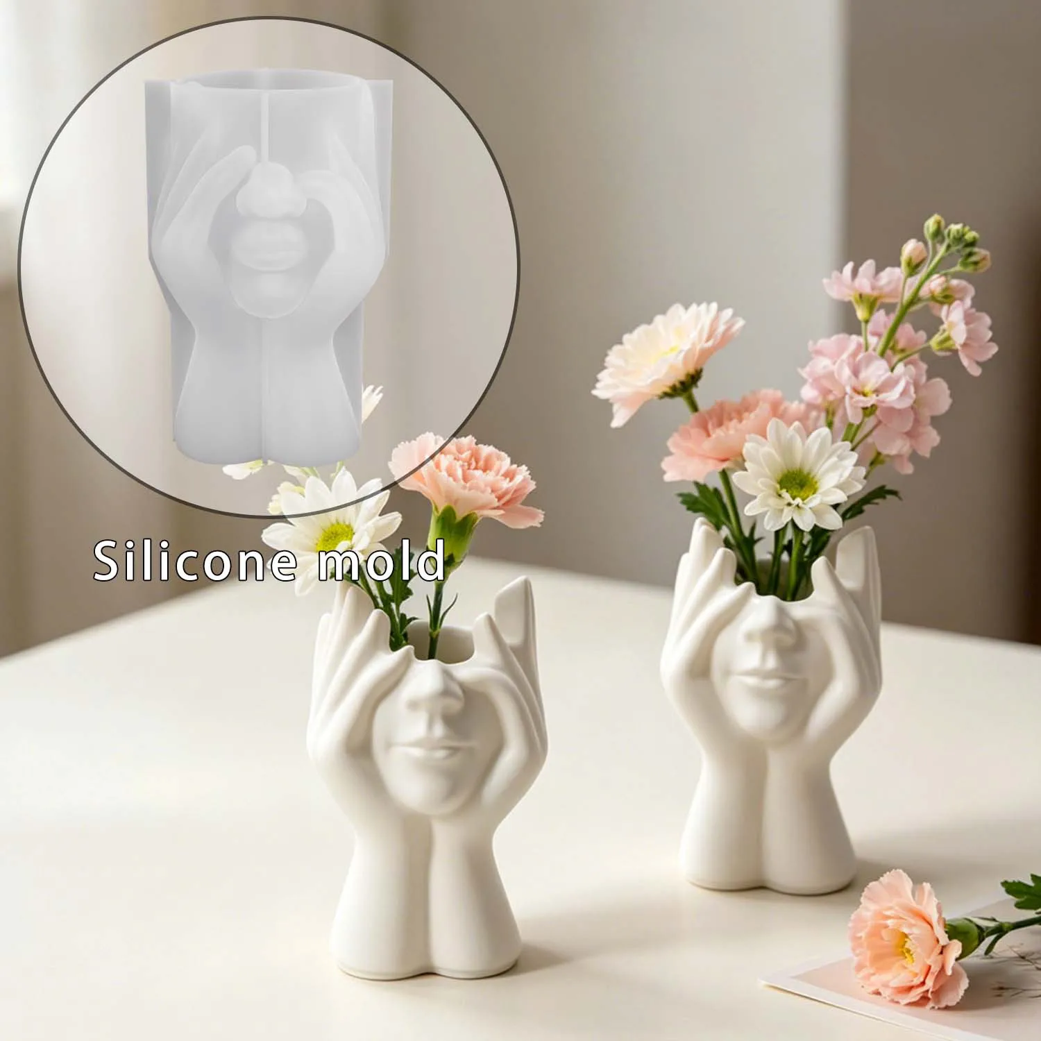 Novo Molde de Silicone em Formato de Rosto para Vaso, Decoração Artística DIY de Vaso de Planta em Formato de Rosto, Molde para Ornamento de Gesso, Decoração para Casa
