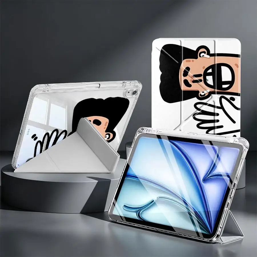 With Pen Slot Cover Tablet Case For iPad Pro 13 2025 2026 12th 11th 9th Mini 7 6 5 Air 8 M2 M3 3 10th Gen Wacky Funny Human Face