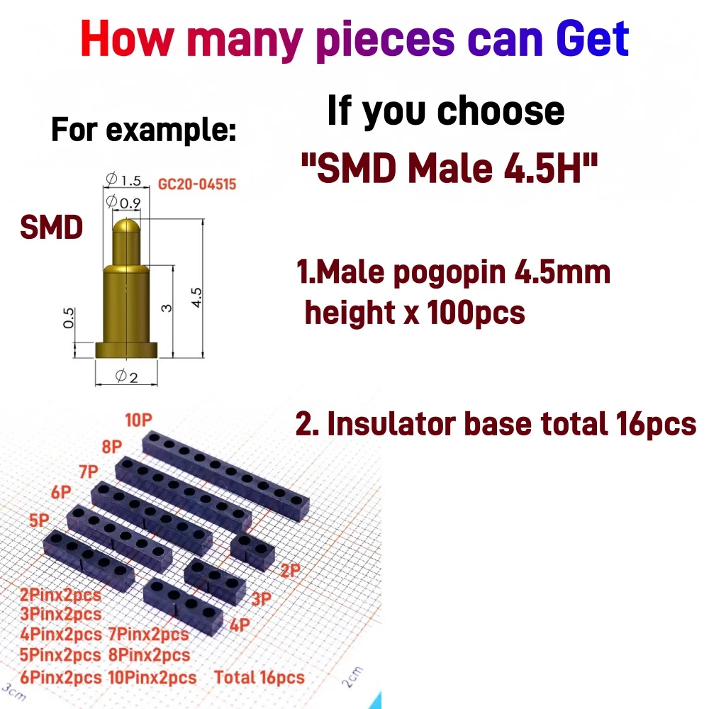 Spring Loaded Pogo Pin Connector Single Row DIY 2 3 4 5 6 7 8 10 Pole Pitch 2.54 Grid Through Hole PCB Male SMD SMT Female Pad