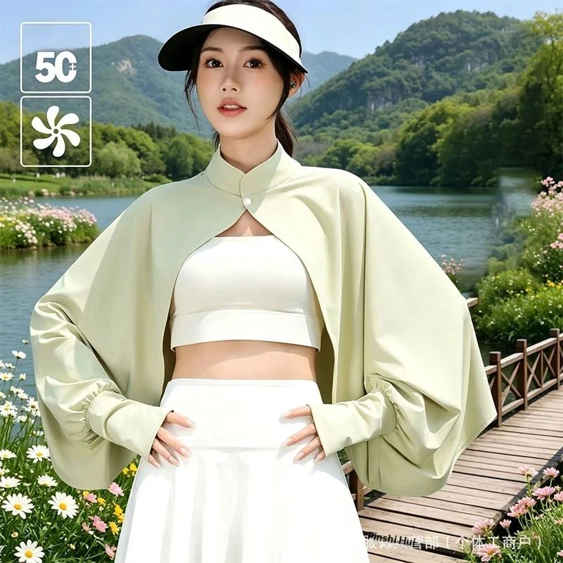 Chal de Seda de Hielo de Manga Larga, Capa Protectora Solar para Uso en la Playa en Verano