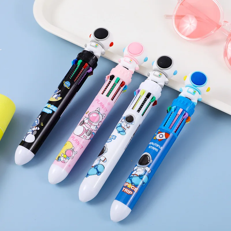 24Pcs/Lot Cute Astronaut Ten Color Ballpoint Pen 10 Colors Pen Student Press Colorful Multi Color Pen Journal School Supplies