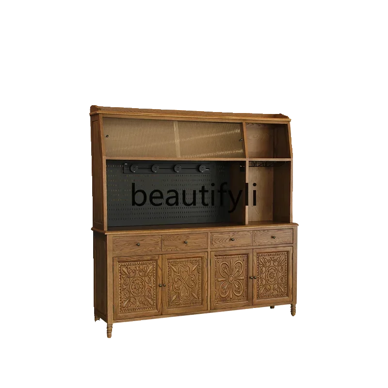 

FG26American rural solid wood dining side cabinet, hole board integrated high cabinet, wall storage cabinet, multi-functional