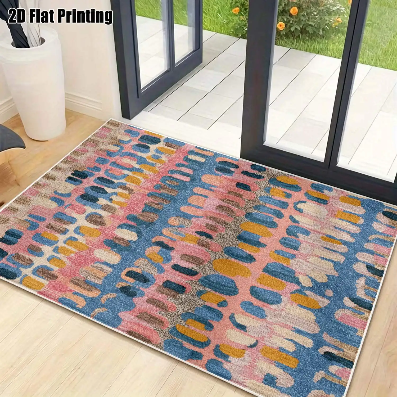1Pc 2D Printed Carpet: Blue Pink Geometric Abstract, Nordic/Instagram/Modern Minimalist/European/Vintage Style, Multi-Size Machine Washable Home Decor Mat for Entryway, Dining Room, Foyer, Living Room, Bedroom