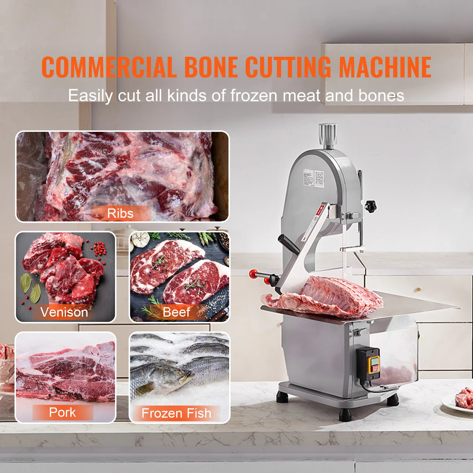 SucceBuy Sega a nastro elettrica commerciale per carne 1500W Segatrice per ossa da banco in acciaio inossidabile Workbeach Taglierina per carne congelata