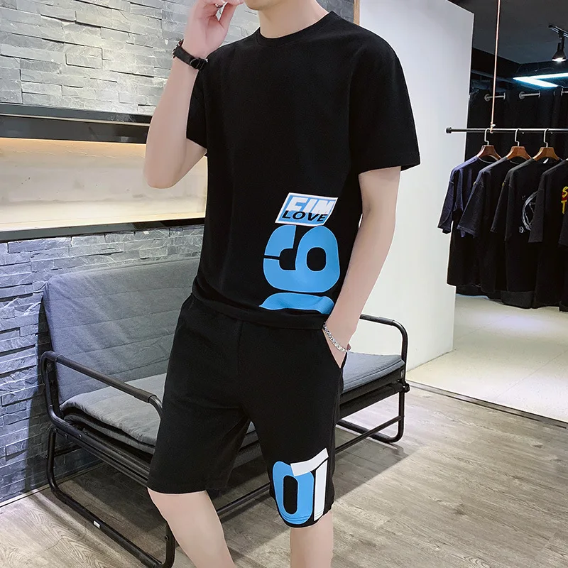 

2024 Fitness Tracksuit Sets Korean Running T-Shirt Shorts Quick Dry Marathon Sportwear 2 Pieces Training Gym Wear Men