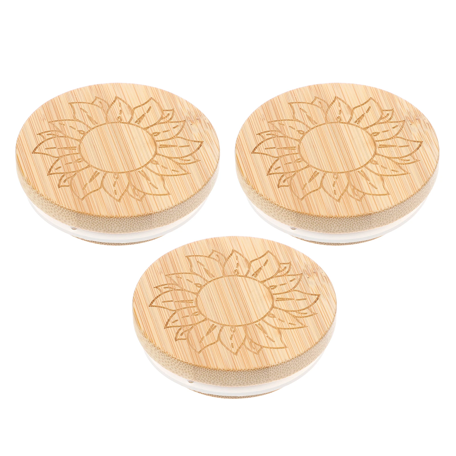 

16pcs Sealing Jar Bamboo Wood Lids Sunflower Pattern Dustproof Covers For Honey Yogurt Storage Jar Sealing Lids Wooden Lid For